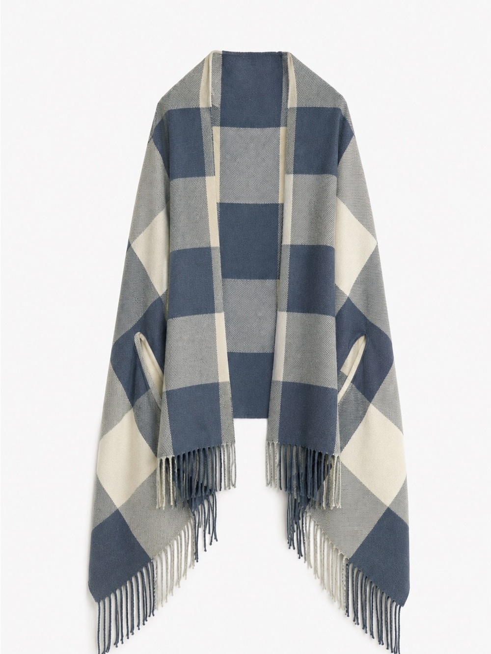 J. Crew Soft Blue and Cream Checked Fringe Scarf